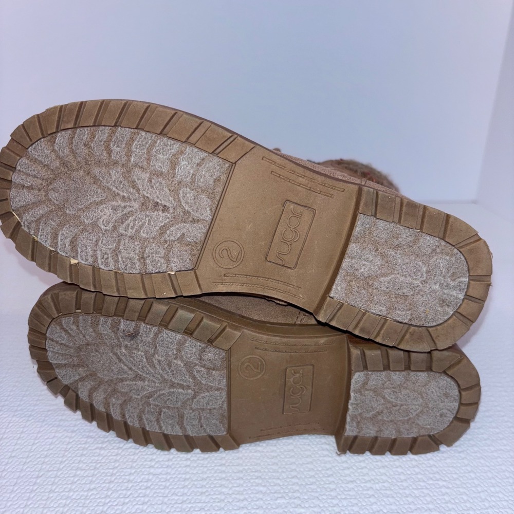 Sugar Tan Faux Suede Knit Cuff Up Zipper Ankle Combat Boots Kids 2 - Picture 4 of 6